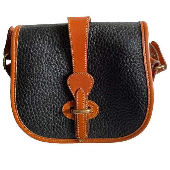 Dooney and Bourke ~Vintage ~ black with tan ~ crossbody bag ~ made in USA - Picture 1 of 12